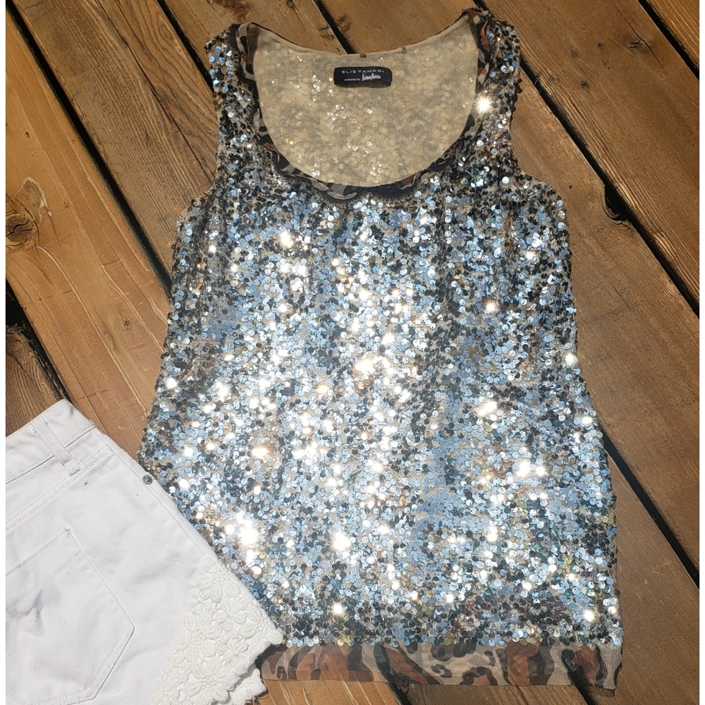 Bling Sequin Animal Print Tank Top Neiman Marcus - Picture 1 of 8